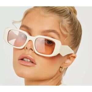 Women's Light Pink Rectangle Acetate Sunglasses Chunky Square Thick Frame NEW